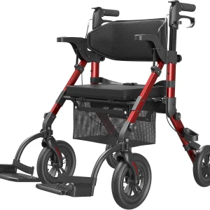 2-in-1 Rollator Walker with Seat and Brakes – Walkers for Seniors and Wheelchairs for Adults