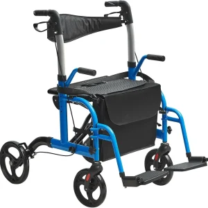 2-in-1 Walker & Transport Chair for Seniors – Folding Rolling Walker Wheelchair Combo with Footrests